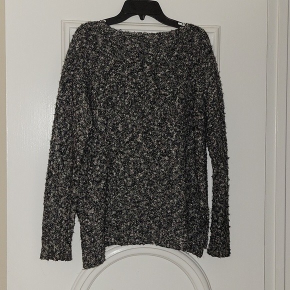 Davina nubby chunky black/white cotton polyester wool blend sweater SM - Picture 4 of 7